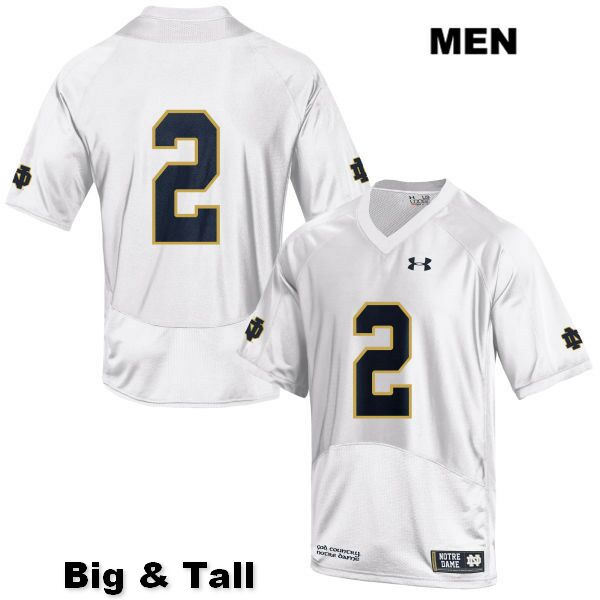 Men's NCAA Notre Dame Fighting Irish #2 Jordan Genmark Heath Stitched College Under Armour Authentic White Big & Tall No Name Football Jersey NE10X27HP